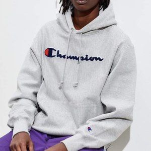 New Champion Logo Grey Hoodie